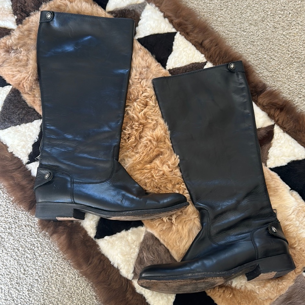 Frye
Women's Black Melissa Leather Knee-High Riding Boots back zip 8m